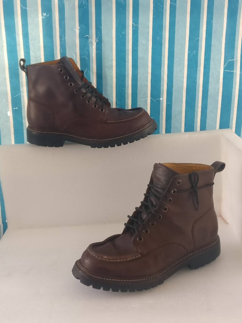 90s Timberland Waterproof Leather Moc Hi top Boot Cognac Men 8,5us=Women 10us